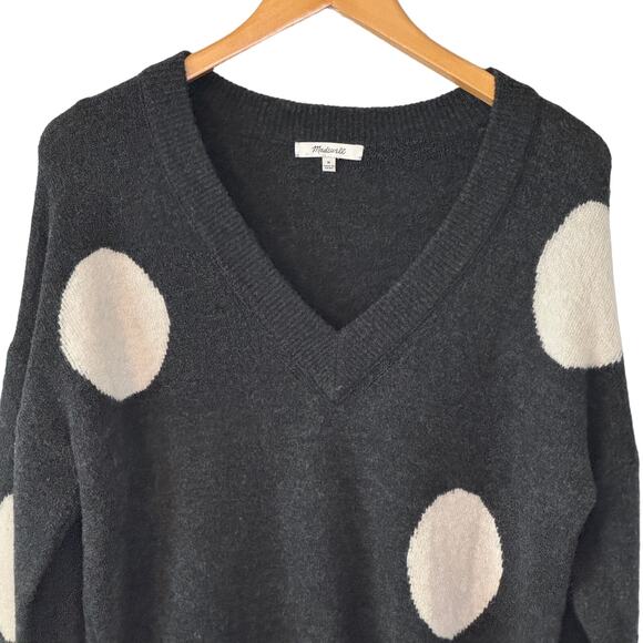 Madewell Wool Alpaca Blend Polka Dot Bartlett Coziest Yarn V-Neck Sweater size M - Picture 3 of 7
